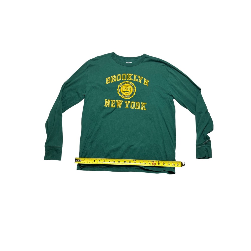 Old Navy Brooklyn New York Graphic Long Sleeve Tee Green Varsity Collegiate M - Picture 2 of 4